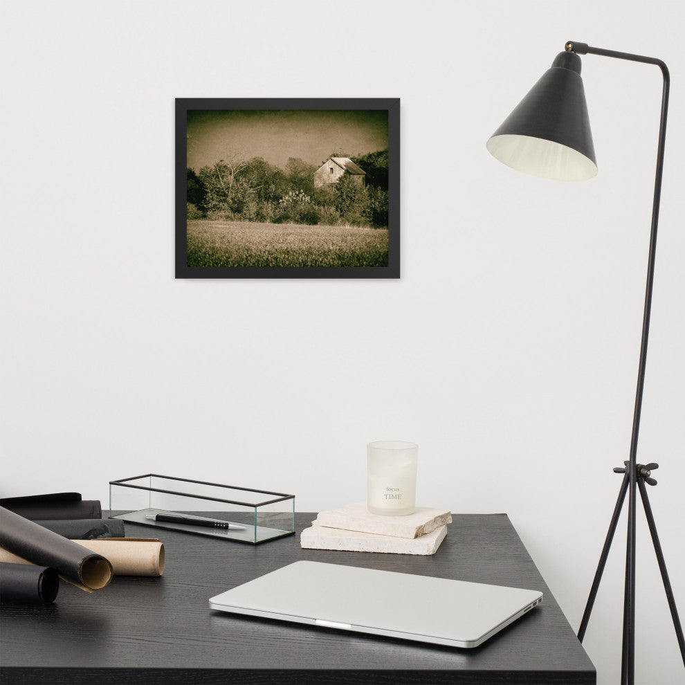 Abandoned Barn In The Trees Vintage Framed Photo Paper Wall Art Prints, Black, 11" X 14"