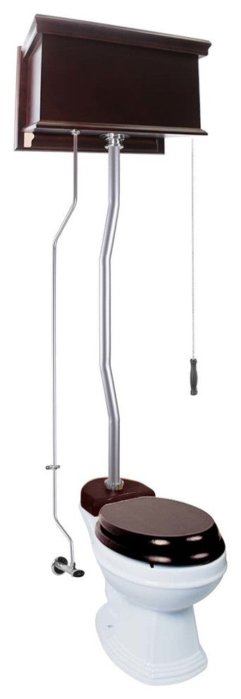 Dark Oak Flat High Tank Toilet with Elongated Bowl and Z-Pipe Renovators Supply