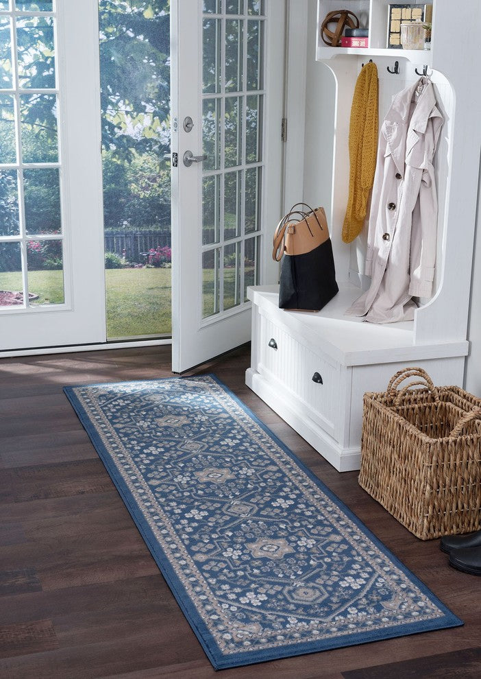 Logan Traditional Oriental Area Rug, Navy, 2'x10' Runner