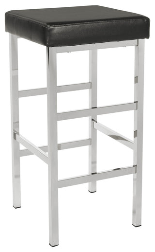 30" Chrome Backless Stool, Black Vinyl