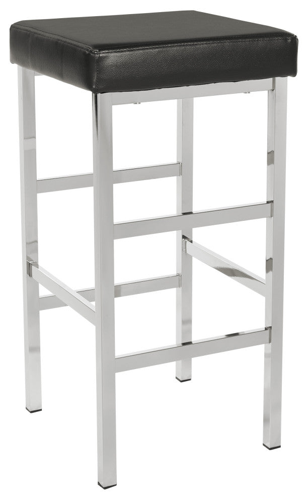 30" Chrome Backless Stool, Black Vinyl