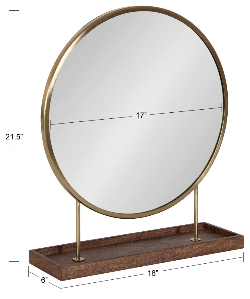 Maxfield Round Tabletop Mirror, Gold, 18x22