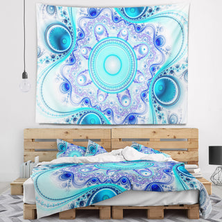 Turquoise Wavy Curves and Circles Abstract Wall Tapestry, 39"x32"