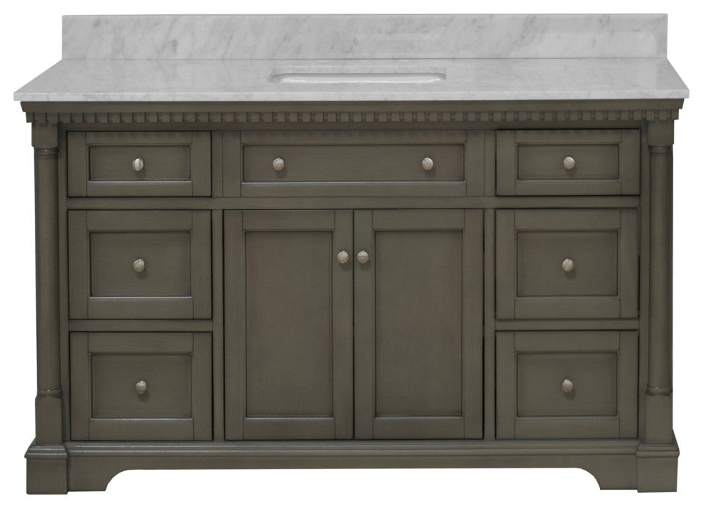 Sydney 60" Bathroom Vanity, Weathered Gray, Carrara Marble, Single Sink