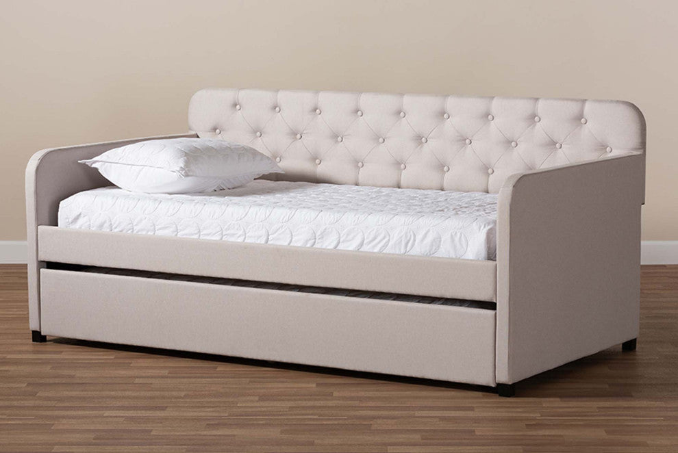 Carly Fabric Upholstered Button-Tufted Twin Size Sofa Daybed With Trundle Bed, B