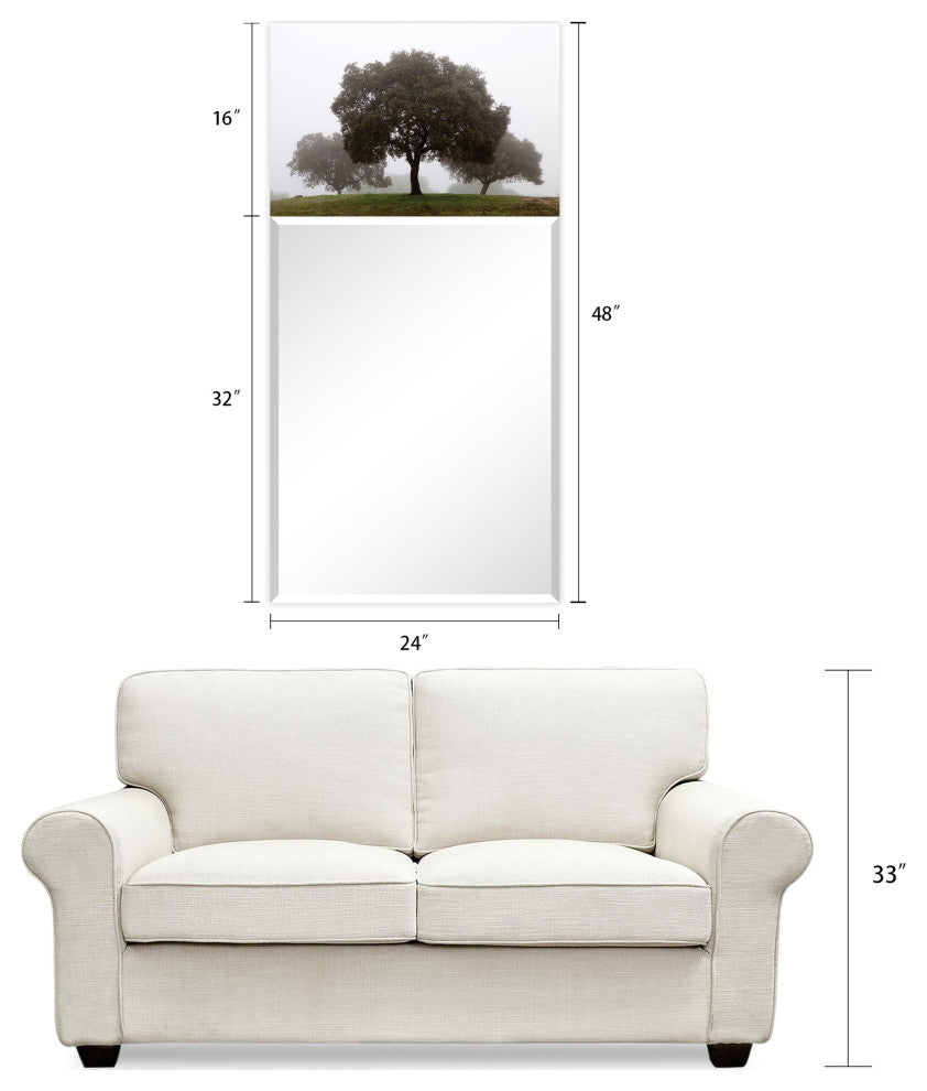 Beveled Wall Mirror on Free Floating Tempered Glass 24"x48", Solitude