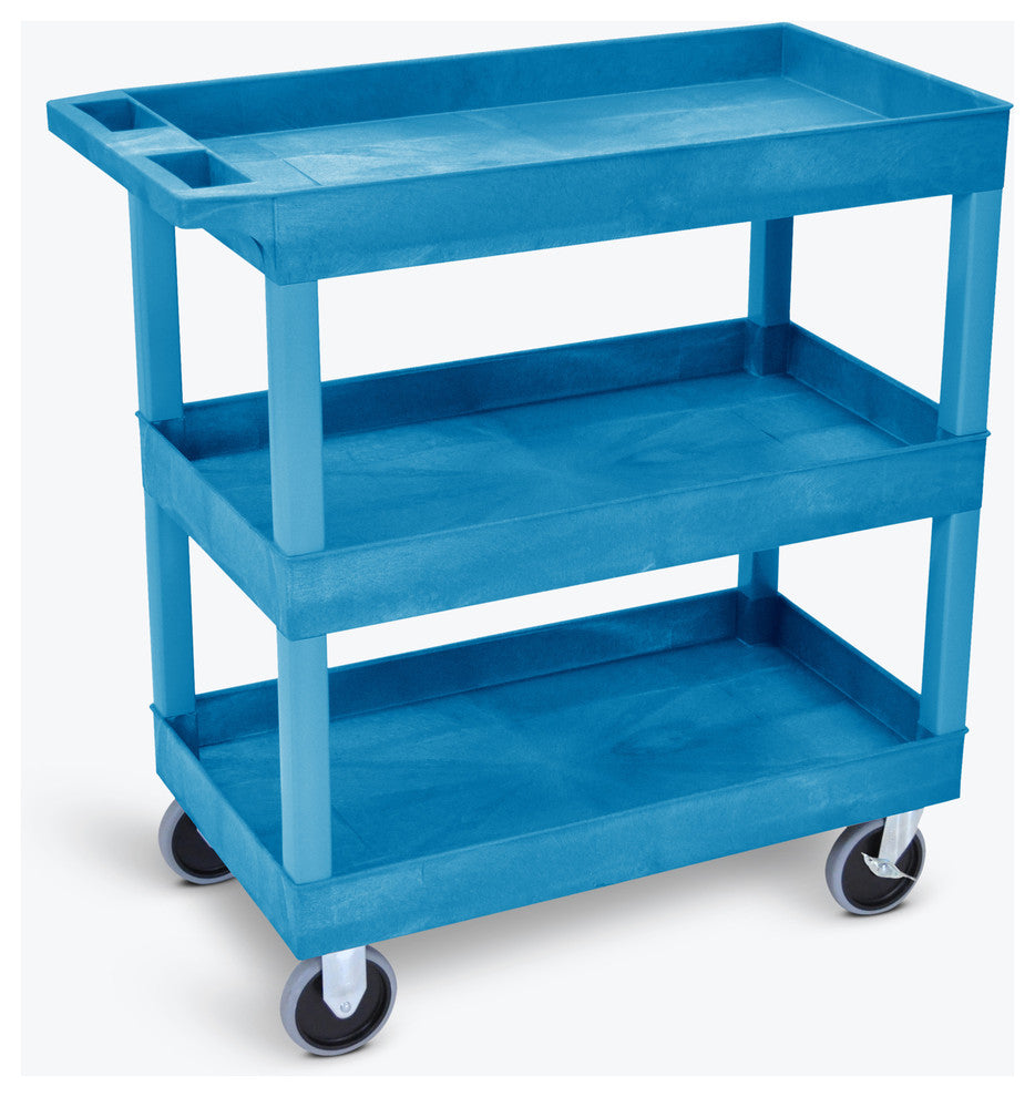 Luxor HD High Capacity 3 Tub Shelves Cart, Blue