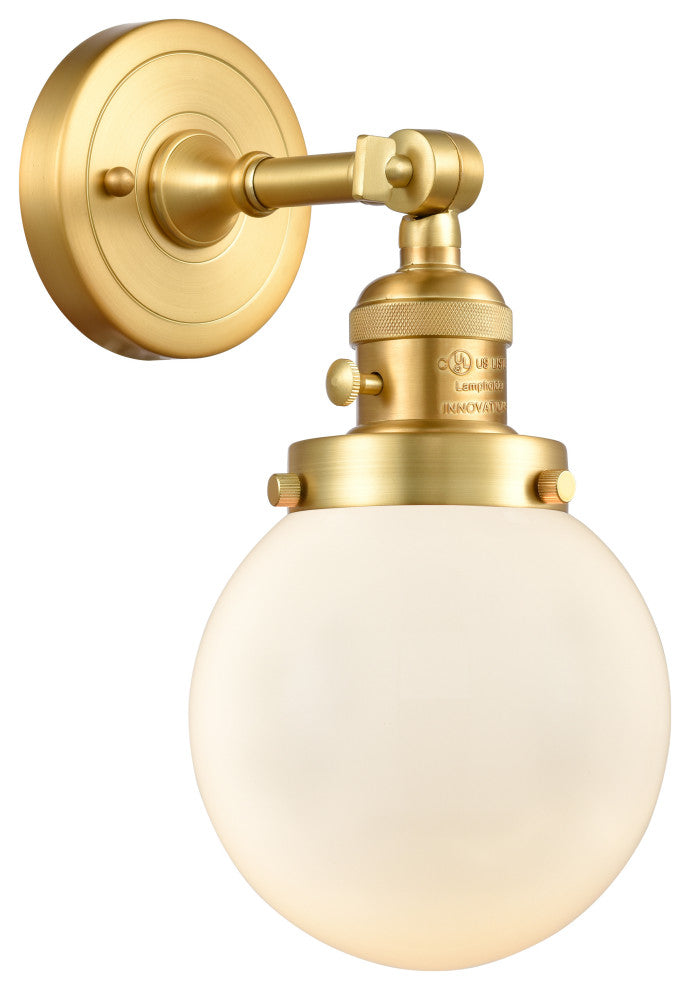 Beacon Sconce With Switch, Satin Gold, Matte White