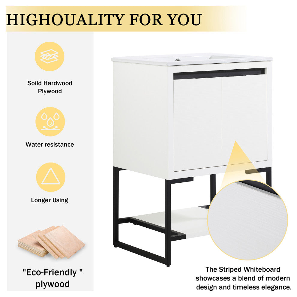 24" Plywood Freestanding Bath Vanity Set, Integrated Resin Basin