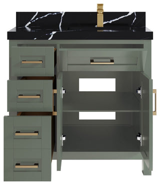 Cambridge 36" Right Offset Bath Vanity in Evergreen 2" Calacatta Black