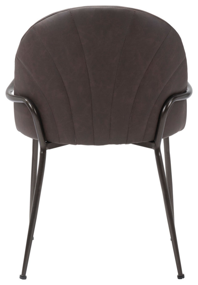 Dining Chair, Set of 2, Faux Vinyl Leather, Steel, Brown Black, Brown, Cafe