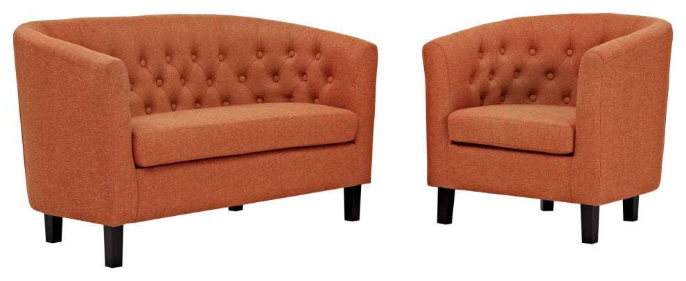 Prospect 2 Piece Upholstered Fabric Loveseat and Armchair Set, Orange