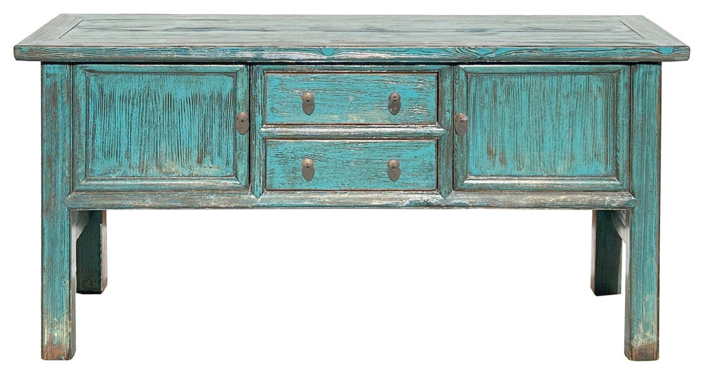 Vintage Distressed Turquoise Blue Foyer Narrow Side Console Table Hws4394