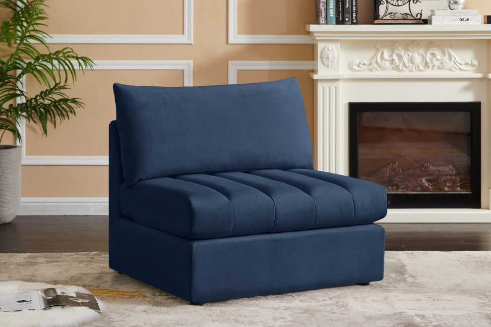 Jacob Velvet Upholstered Modular Armless Chair, Navy