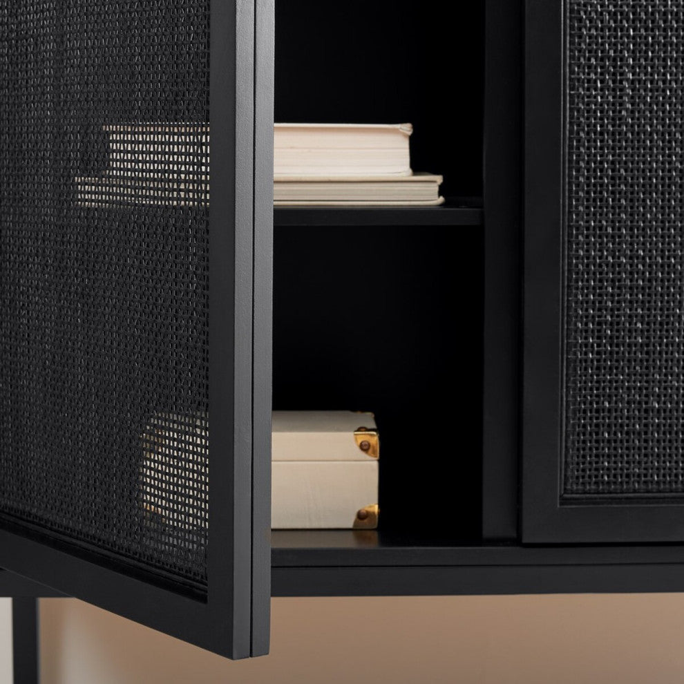 Safavieh Zadie 2 Shelf Rattan Sideboard, Black
