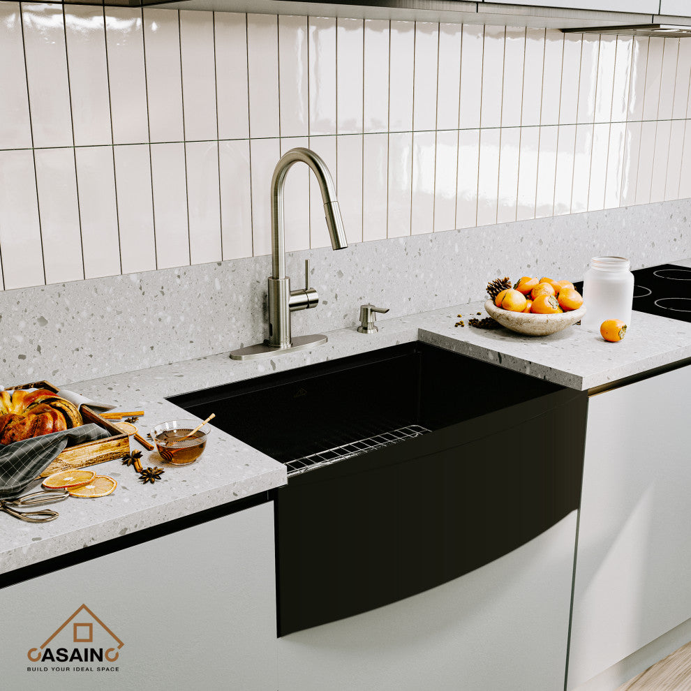 36 inch Stainless Steel Single Bowl Farmhouse Apron Workstation Kitchen Sink, Brushed Nickel