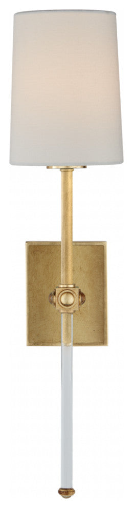 Lucia Medium Tail Wall Sconce, 1-Light, Gild and Crystal, Linen Shade, 20.75"H