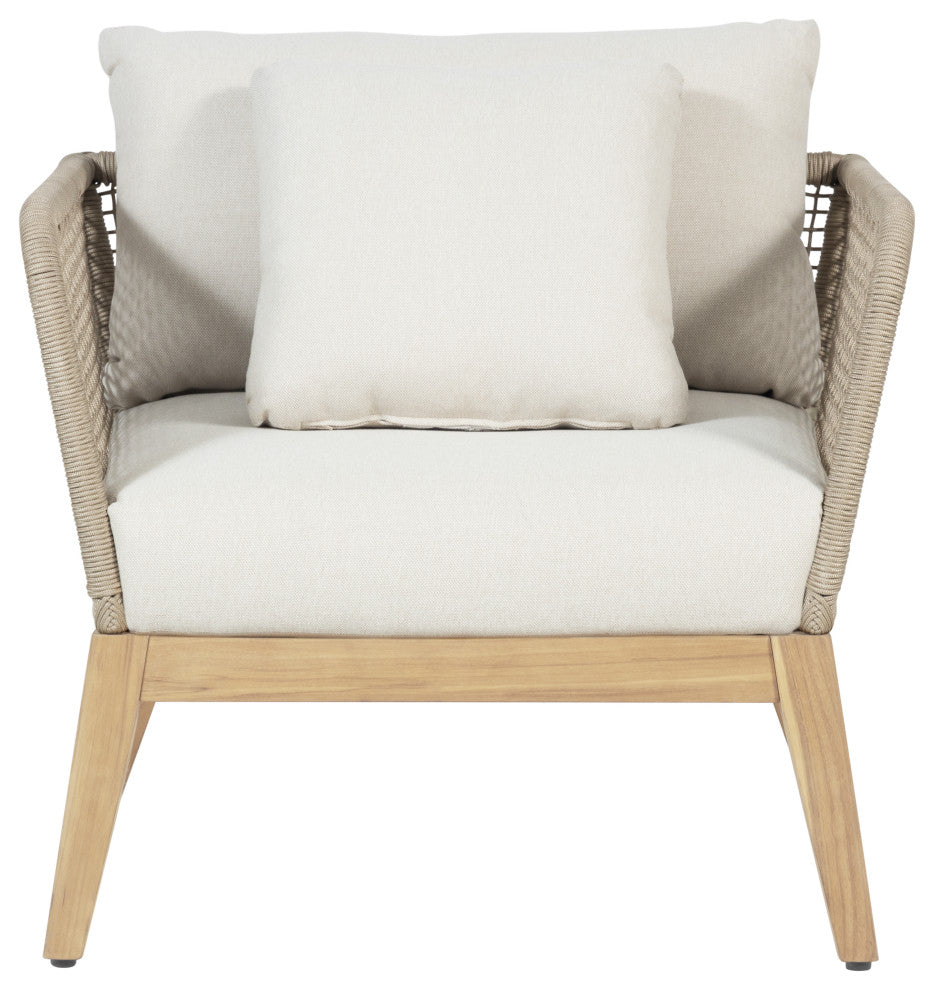 Cypress Teak Wood Outdoor Arm Chair with Beige Rope Design