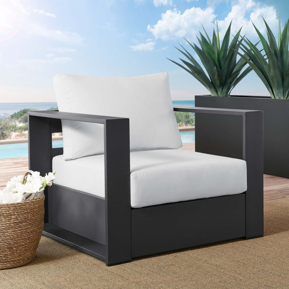 Lounge Chair Armchair, White, Aluminum, Modern, Outdoor Patio Hospitality