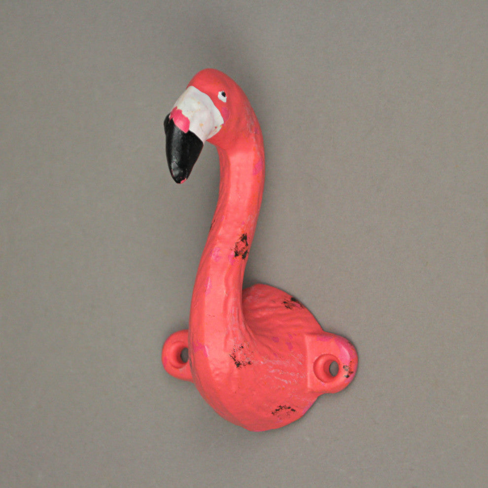 Set of 4 Distressed Pink Flamingo Decorative Wall Hooks Coat Towel Hanger Decor