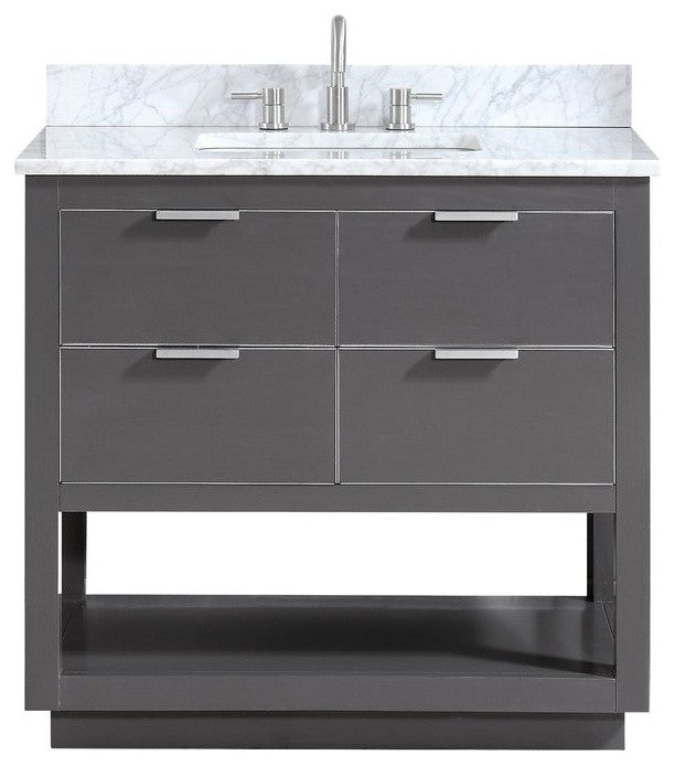 Avanity Allie 37 In. Vanity, Twilight Gray/ Silver, Natural 1" Carrara White Marble Countertop and Backsplash