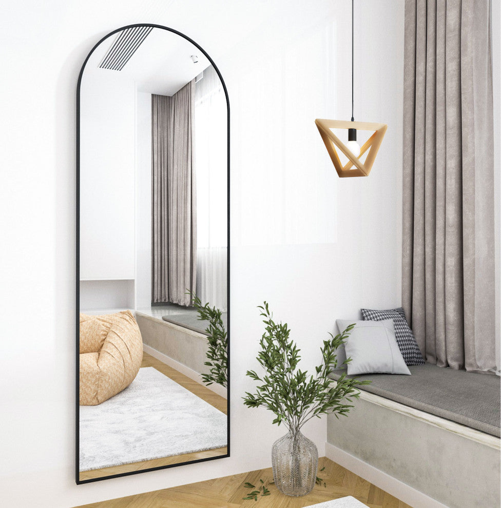 Easly 20x63 Aluminum Alloy Framed Arched Floor Mirror, Black
