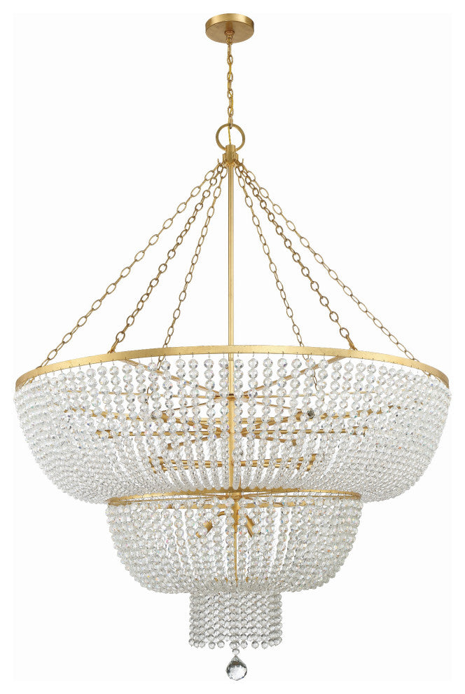 Rylee 15-Light Antique Gold Chandelier, Hand Cut Faceted Beads