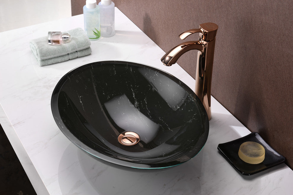 Marbela Series Vessel Sink, Marbled Black