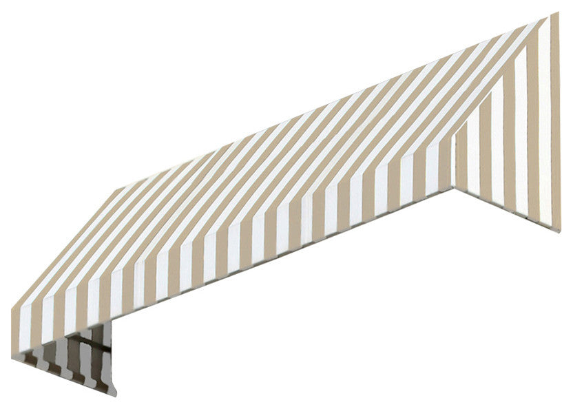 Awntech 8' New Yorker Acrylic Fabric Fixed Awning, Linen/White Stripe