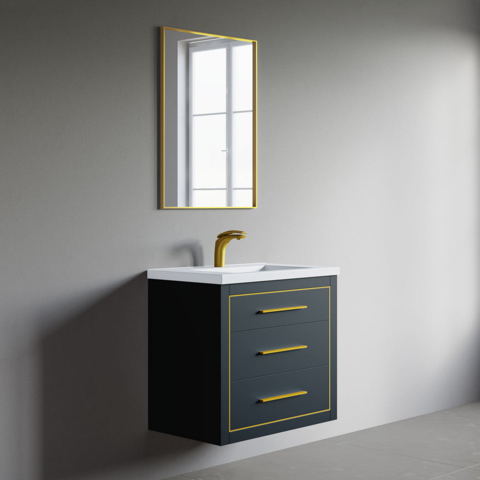Sherwood 30" Single Vanity Set, Charcoal, Brass Trim, Floating Only
