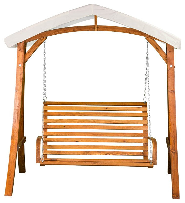 Leisure Season Wood Outdoor Swing Seater with Canopy in Medium Brown