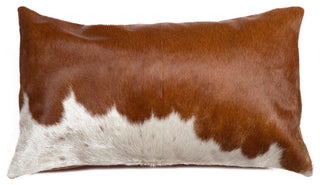 Natural Torino Cowhide Pillow 12"x20", Brown and White