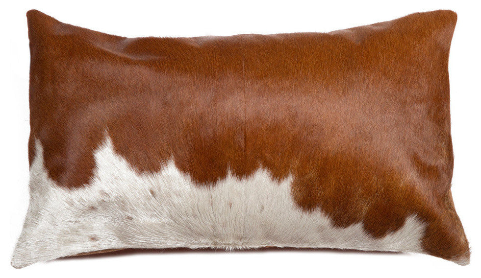 Natural Torino Cowhide Pillow 12"x20", Brown and White