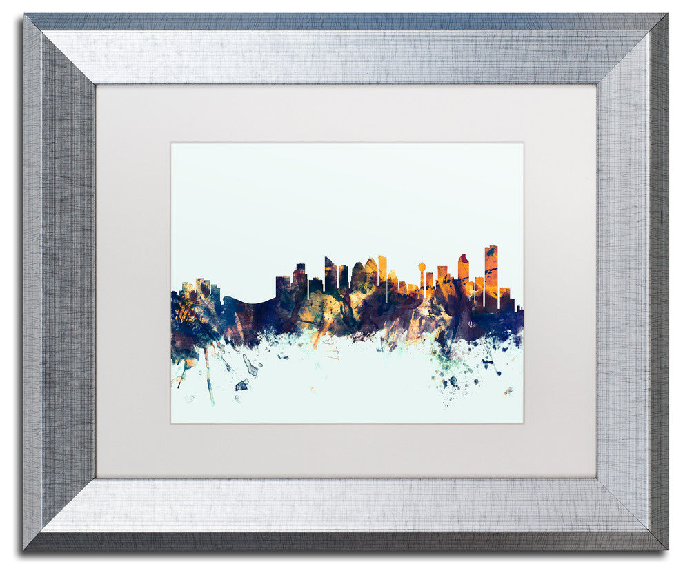 Michael Tompsett 'Calgary Canada Skyline Blue' Matted Framed Art, 11x14