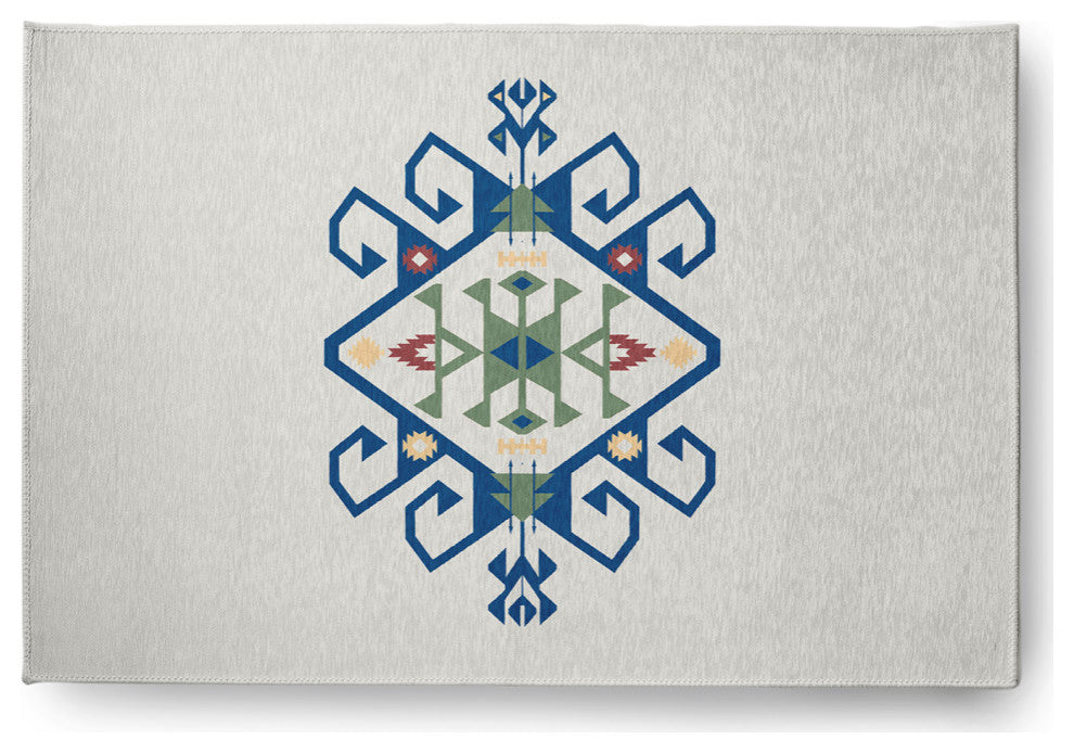 Southwest Medallion Spring Chenille Rug, Dark Cobalt Blue, 4'x6'
