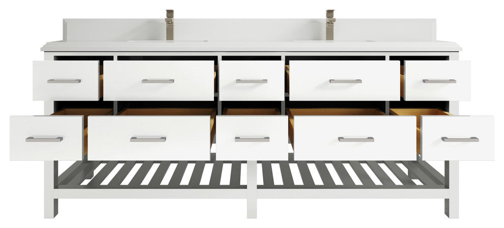 Parker 84 Double Sink Bath Vanity in White 1.5" White Quartz