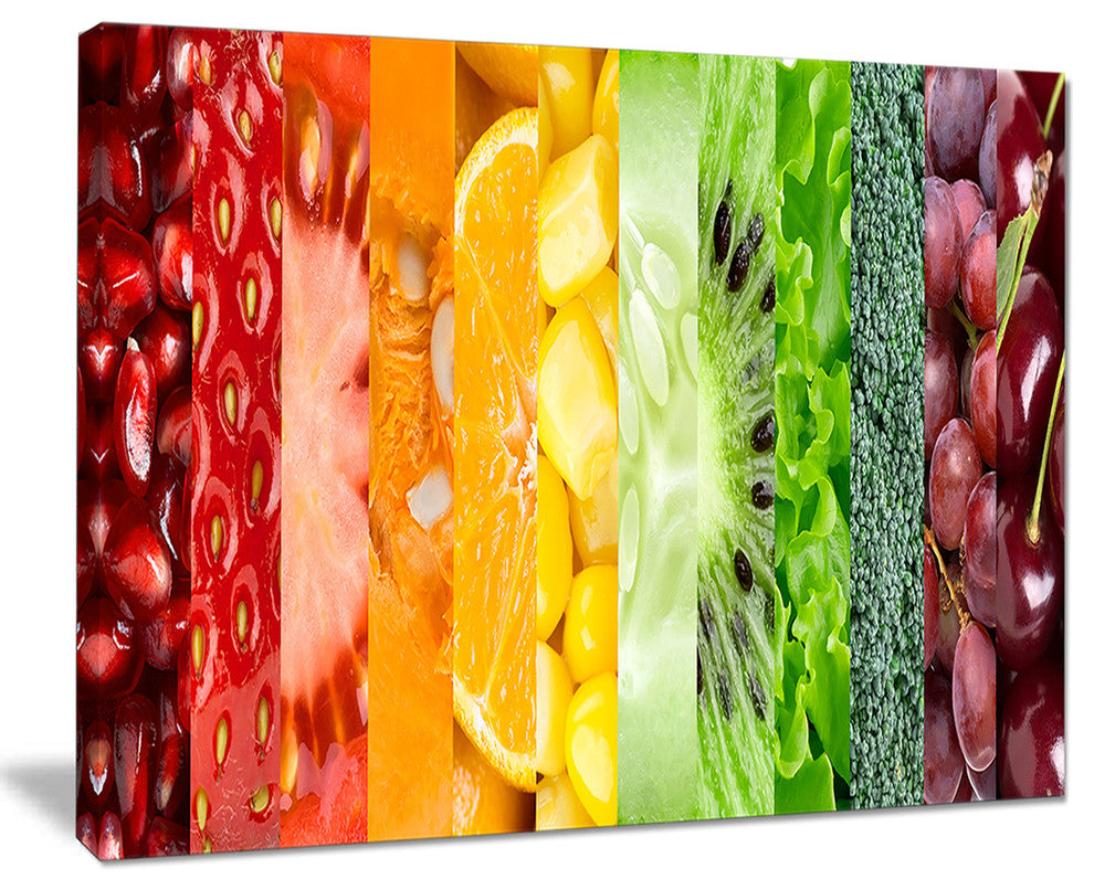 "Fruits Berries and Vegie Collage" Floral Art Canvas Print, 40"x30"