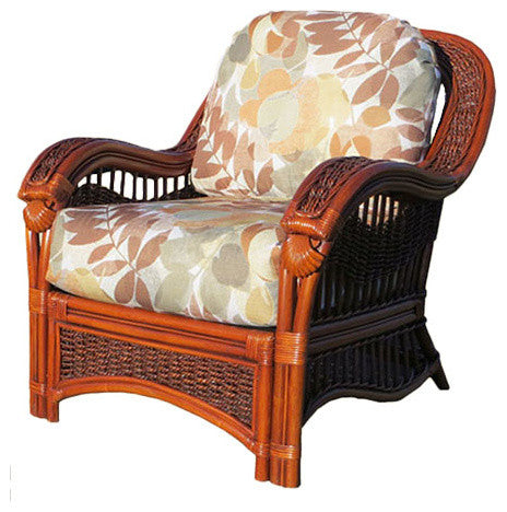 Seascape Arm Chair in Natural, Botanical-Fern Fabric