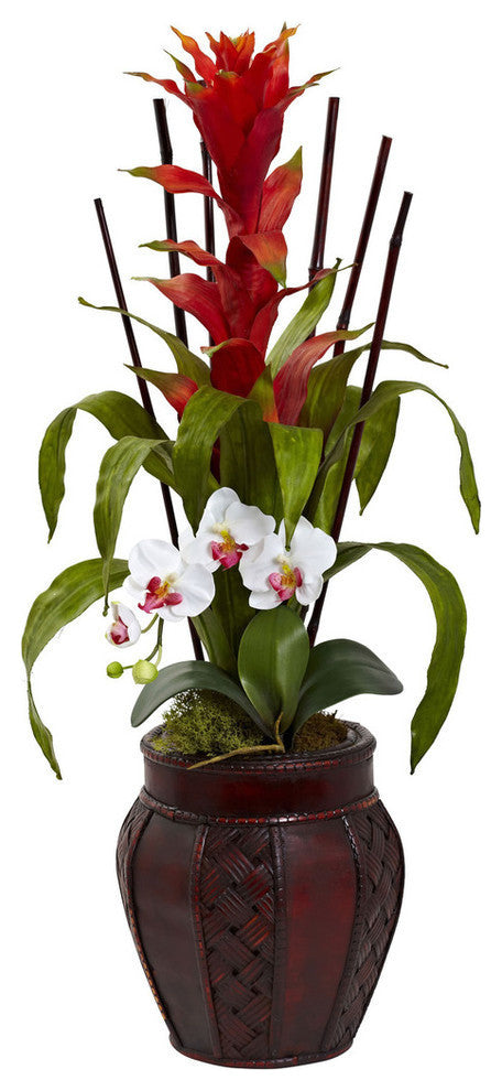 Bromedliad & Orchid Combo, Planter, White