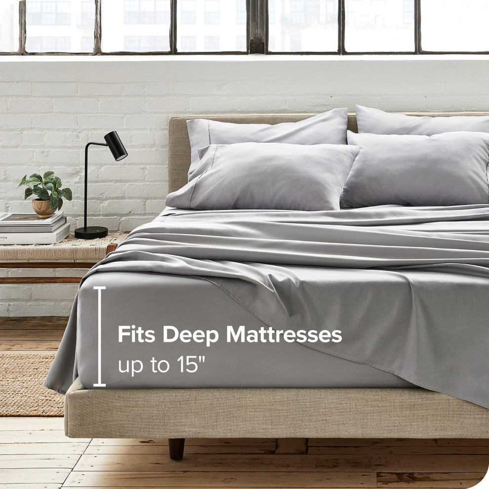 Bare Home Twin & Twin XL 5-Piece Microfiber Sheet Set, Light Gray, Twin