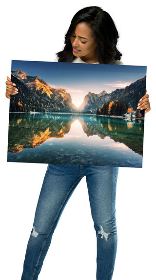 Sunrise Misty Mountain Lake Lively Color Landscape Photo Loose Wall Art Print, 18" X 24"