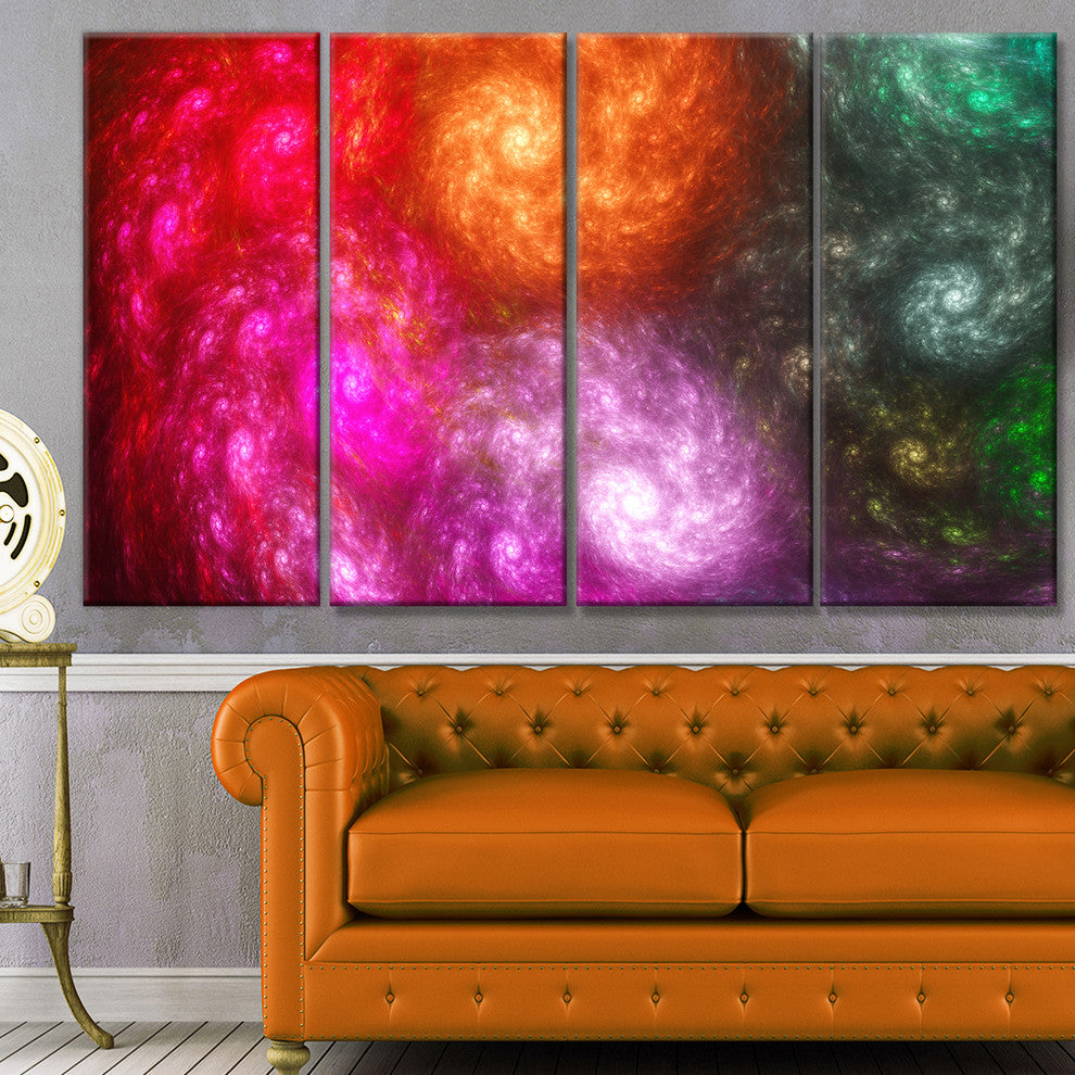 Multi Color Rotating Galaxies, Abstract Wall Art Canvas, 48"x28", 4 Panels