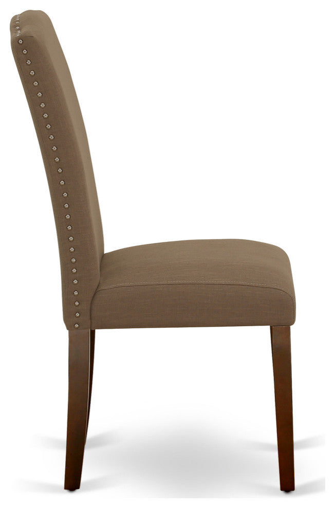 Encinal Parson Chair With Mahogany Leg And Linen Fabric Dark Coffee Set of 2