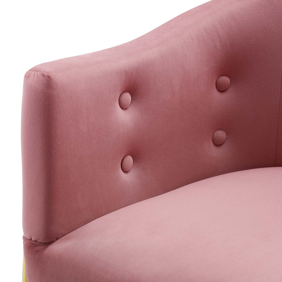 Tufted Side Dining Chair, Velvet, Metal, Pink, Modern, Cafe Bistro Restaurant
