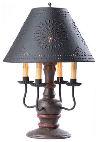Handcrafted Wood Table Lamp Cedar Creek With Punched Tin Shade, Espresso