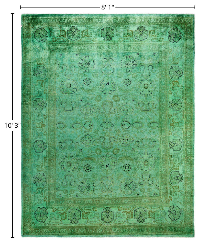 Overdyed One-of-a-Kind Hand-Knotted Area Rug Green, 8' 1" x 10' 3"