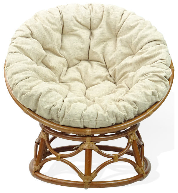 Kids Papasan Wicker Rattan Chair Natural Handmade With Cream Cushion, Colonial
