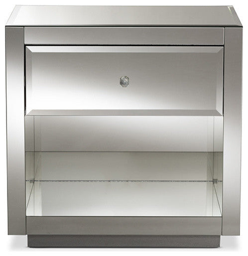 Melanie Regency Glamour Style Mirrored 1-Drawer/1-Shelf Nightstand, Set of 2