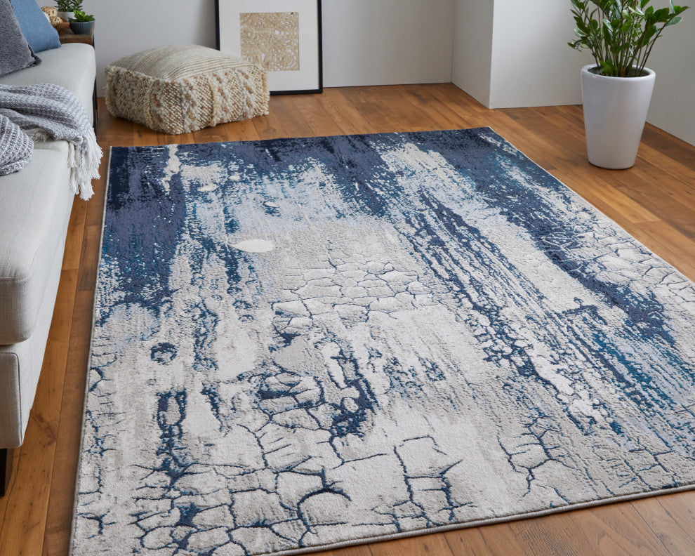 Weave & Wander Armada Contrasting Blue/Beige Rug, 6'7"x9'6"