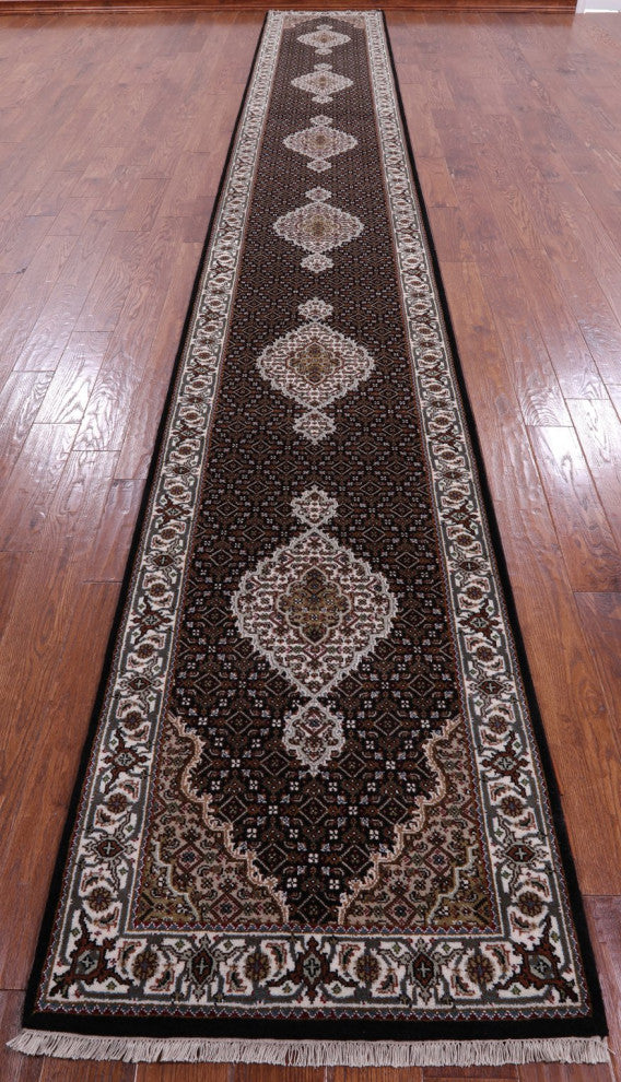 Runner Persian Tabriz Wool and Silk Hand Knotted Rug 2' 8" X 19' 10" Q5976